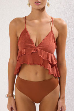 Trendyolmilla Ekru Volanl? Orme Plaj Bluz TBESS25BZ00001  фото 7