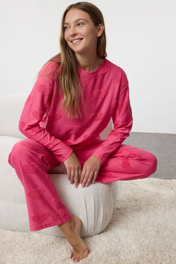 Trendyolmilla Pembe Kalpli Orme Pijama Tak?m? THMAW25PT00086  фото 2