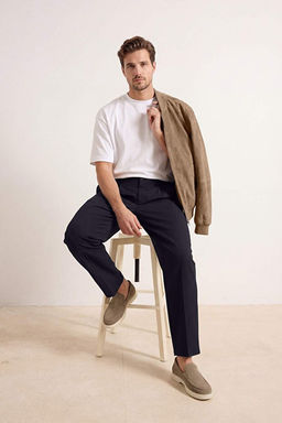 Lacivert Bol Kal_p/Baggy Fit Boru Pa_a _t_ _zli Erkek Dokuma Pantolon TMNSS26PL00021