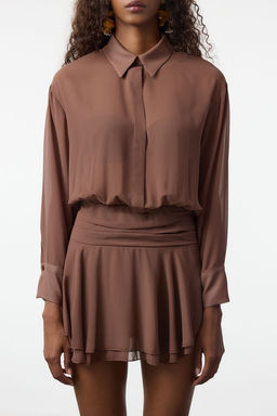 Trendyolmilla Kahverengi Gomlek Yaka Detayl? Sifon Elbise TPRAW25EL00110