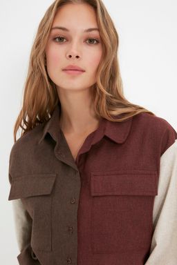 TRENDYOLMILLA Koyu Bej Renk Bloklu Dugmeli Dokuma Gomlek TWOAW22GO0492 фото 3