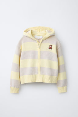STRIPED HOODED KNIT CARDIGAN WITH BEAR EMBROIDERY - Zara фото 6