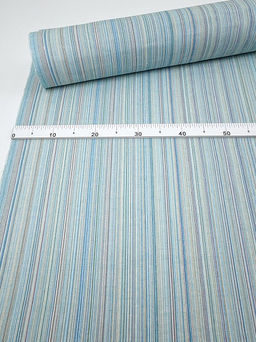 Полулен пестротканый "Бирюзово-голубой меланж - полоска", СОРТ2, ш.1.5м, лен-50%, хлопок-50%, 150гр/м.кв