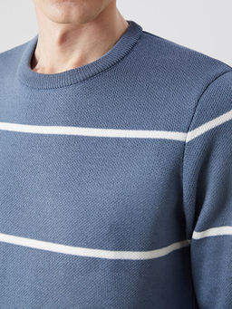 Bisiklet Yaka Uzun Kollu ?izgili Erkek Triko Kazak