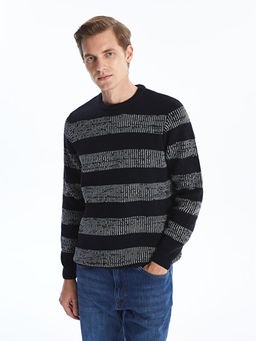 Bisiklet Yaka Uzun Kollu ?izgili Erkek Triko Kazak