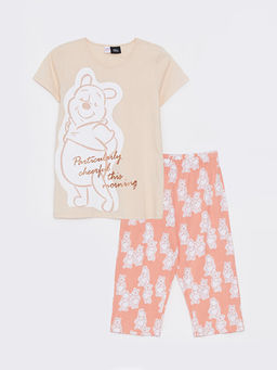 Bisiklet Yaka Winnie the Pooh Bask?l? K?sa Kollu K?z ?ocuk Pijama Tak?m?