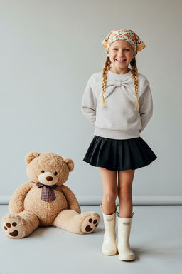 Kar Melanj Pamuklu Fiyonklu Bisiklet Yaka Oversize Orme K?z Cocuk Sweatshirt TKDAW26SW00022