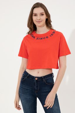 U. S. Polo Assn Женская красная укороченная футболка с круглым вырезом