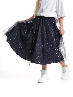 Юбка пачка длинная из фатина 22-7608 черный/зол. звезды - Mini maxi фото 3