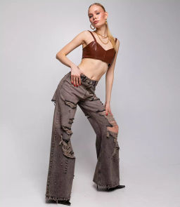 Джинсы #БШ2206, бежево-серый