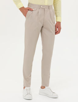 Bej Dad Fit %100 Pamuk Pileli Kuma_ Pantolon