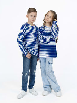 Тельняшка лонгслив детская васильковая полоска