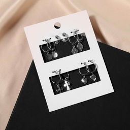 Серьги-кольца набор 5 пар Конго с подвесками, цвет серебро - Simaland фото 2