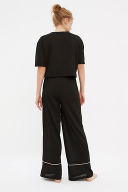 Trendyolmilla Siyah Pamuklu Eglence Bask?l? Biye Detayl? Orme Pijama Tak?m? THMSS21PT0953 фото 7