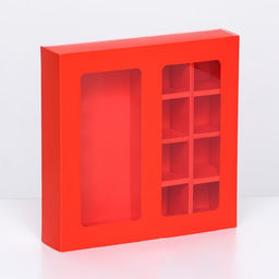 Цена за 2 шт. Коробка для 8 конфет + шоколад, с окном, алая, 17.7×17.7×3.8 см