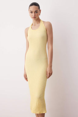 Sar? Dokulu Boyundan Gecmeli Bodycone/Vucuda Oturan Esnek Maxi Orme Elbise TWOSS25EL00900 - Trendyolmilla фото 2