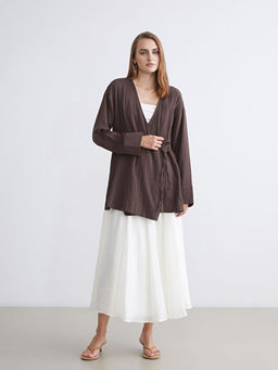 Kruvaze Yaka Dokulu Y?rtma?l? Kad?n Kimono