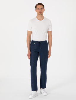 Lacivert Slim Fit Keten Kar___ml_ Pantolon