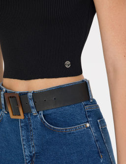 Siyah Crop Top Triko Bluz - Pierre cardin фото 7