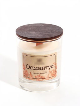 Свеча ароматическая в стекле с деревянным фитилём KR ORGANIC, 190 мл, соевый воск, османтус