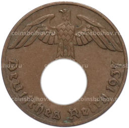 Монета 1 рейхспфенниг 1937 года A Германия