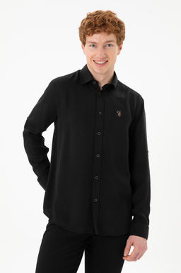 Мужская черная рубашка с длинным рукавом