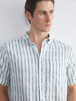 Regular Fit K?sa Kollu ?izgili Poplin Erkek G?mlek