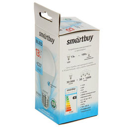 Цена за 2 шт. Лампа cветодиодная Smartbuy, E27, A60, 13 Вт, 4000 К, дневной белый свет