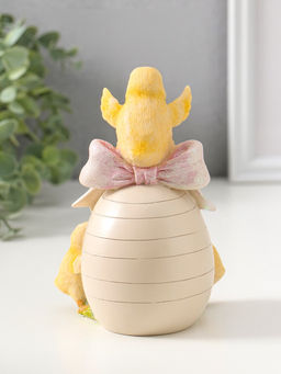 Фигурка полистоун Цыплята с яичком с розовыми цветами и колокольчиками, 15 см