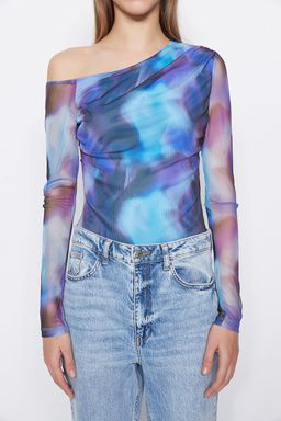 TRENDYOLMILLA Pembe Desenli Tul S?rt? Transparan Fitted/Vucuda Oturan Esnek C?tc?tl? Orme Body TWOSS23BD00024  фото 3