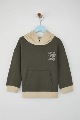 Haki Pamuklu Slogan Bask? Kapusonlu Oversize Orme Erkek Cocuk Sweatshirt TKDAW26SW00011 - Trendyolmilla фото 3