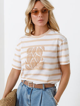 Свободная футболка в полоску с принтом из премиального хлопка с эластаном