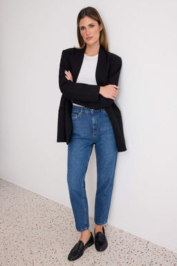 Koyu Mavi Y_ksek Bel Mom %100 Pamuk Non-Stretch Jeans TWOAW24JE00076 - Trendyolmilla фото 2