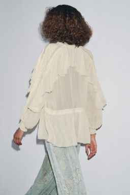 ZW COLLECTION LACE RUFFLE BLOUSE - Zara фото 12