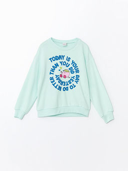 Bisiklet Yaka Bask?l? Uzun Kollu K?z ?ocuk Sweatshirt