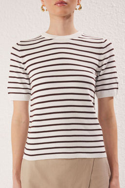 Trendyolmilla Ekru Cizgili Basic Viskon Kar?s?ml? Triko Ince Bluz TWOSS25BZ00488  фото 8