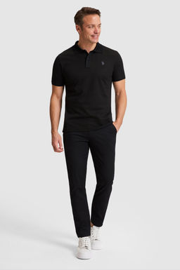 Erkek Siyah Regular Fit Polo Yaka Basic Ti__rt