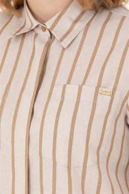 Женская рубашка песочного цвета с длинным рукавом - U.s. polo assn фото 14