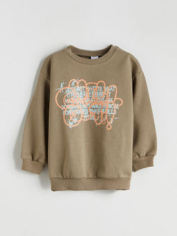 Bask?l? Erkek ?ocuk Sweatshirt