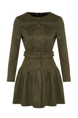 Haki Kemerli Duz K?sa / Mini Dokuma Elbise TWOAW25EL00252