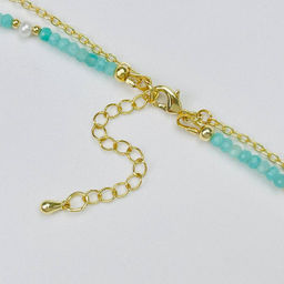 Колье двойное из Амазонита и Жемчуга с подвеской "Змея" 38/42 см +