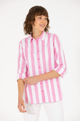 Женская розовая рубашка с длинным рукавом