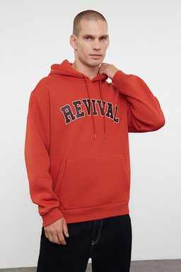 Kiremit Oversize/Geni_ Kesim Kap__onlu __i Polar/S_cak Tutan Pamuk Unisex Sweatshirt TMNAW22SW1462 - Trendyolmilla фото 2