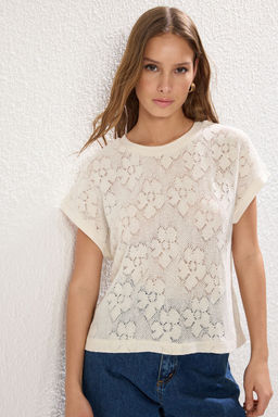 Ekru Jakarl? Regular/Normal Kal?p Buzgu/Drape Detayl? Esnek Orme Bluz TWOSS25BZ00155 - Trendyolmilla фото 2