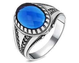 Кольцо, синт.сапфир , марказит, ТМК-0565