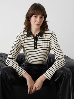 Polo Yaka ?izgili Kad?n Ti??rt