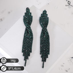 Серьги висячие со стразами Маскарад икс, цвет зелёный, 9см