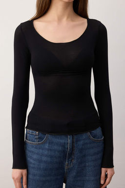 Siyah Transparan Esnek Vucuda Oturan Orme Bluz TWOAW26BZ00305 - Trendyolmilla фото 5