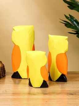 Набор сувенирный Совята с сердечком, h=15 см, h=12.5 см, h=9.5 см, дерево, оранжево-желтый