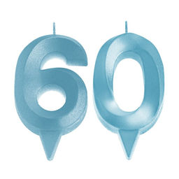 Свеча в торт юбилейная Грань (набор 2 в 1), цифра 60, голубой металлик, 6,5 см - Страна карнавалия фото 3